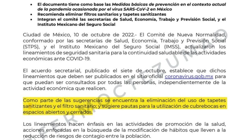 Adiós al cubrebocas; Secretaría de Salud ajusta medidas sanitarias